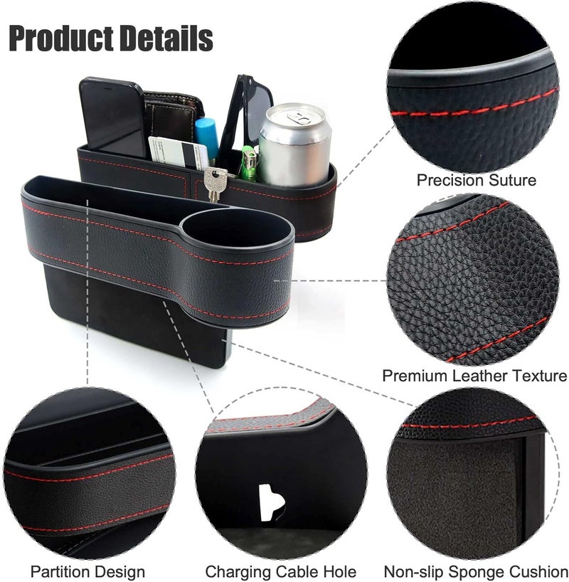 Gihunk 2 Pcs Car Seat Gap Filler - Leather Car Seat Crevice Storage Box with Adhesive Foam Pads, Car Gap Filler Organizer for Front Seat Gap Filler Between Car Seat and Console, Universal Fit - Image 2